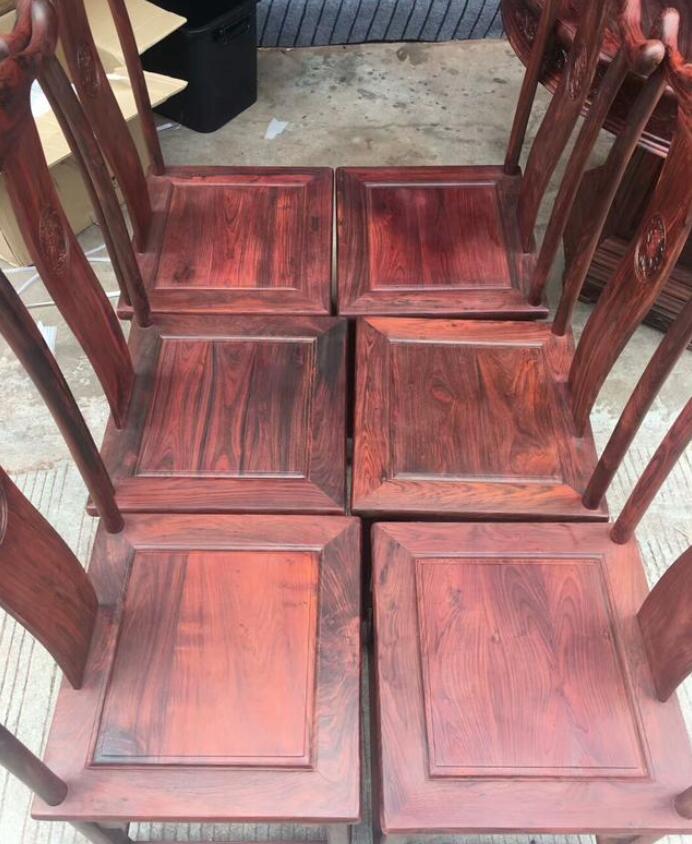 老撾大紅酸枝極品圓餐桌七件套紋路好看穩定性強供應
